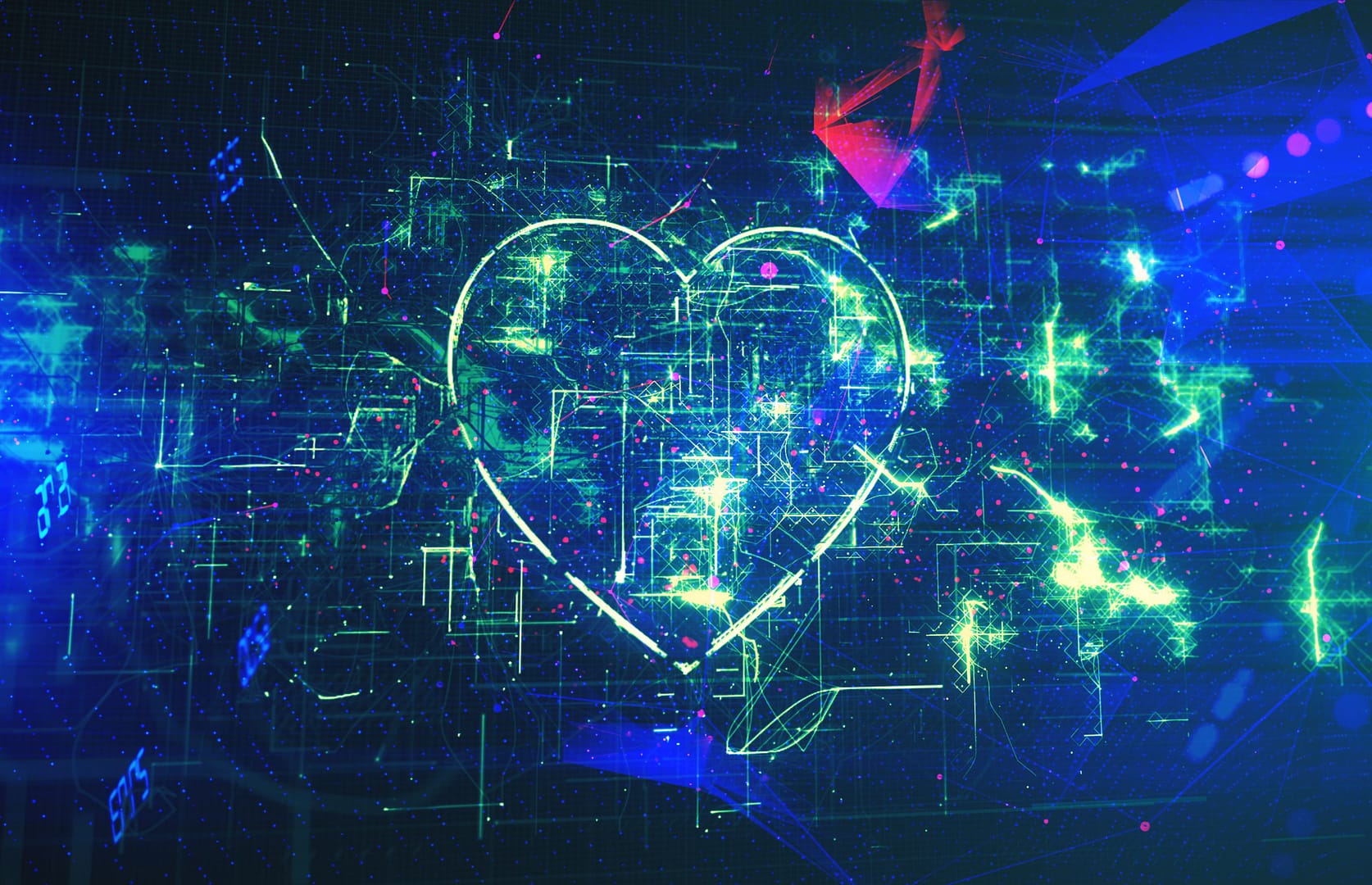 Digital heart glowing in neon, representing emotional connection in the “Yearners” dating trend.