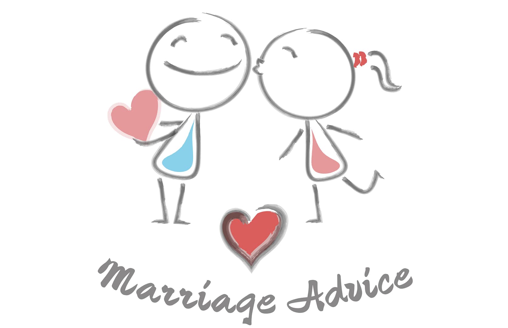 Playful couple sketch with hearts, capturing real love and connection for marriage advice content.