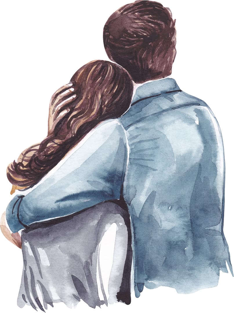 Watercolor illustration of a loving couple embracing, symbolizing trust, emotional connection, and the Hero Instinct—key themes in His Secret Obsession relationship guide for women seeking lasting love - Hero Instinct
