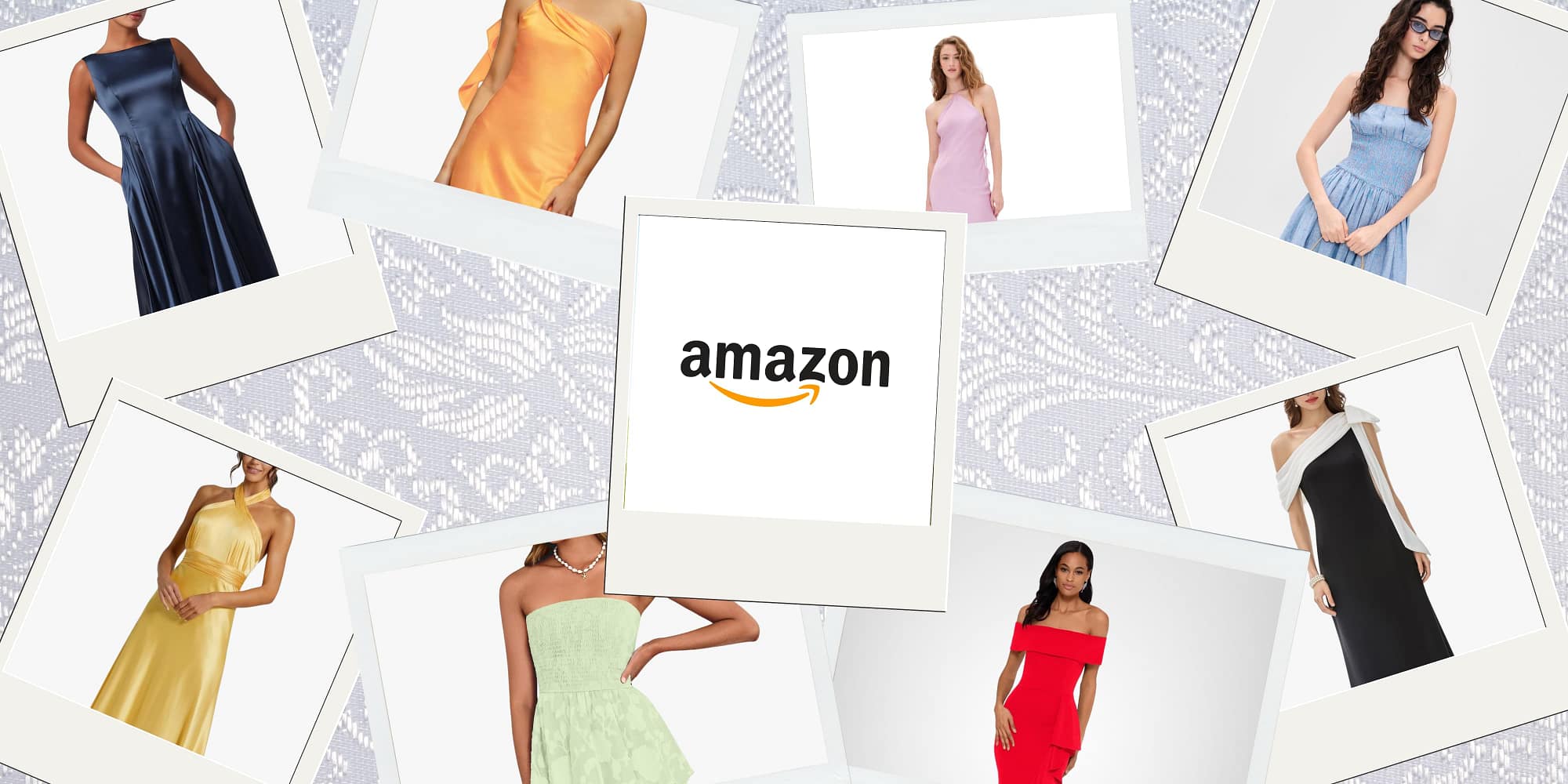 Collage of women in wedding guest dresses from Amazon.com