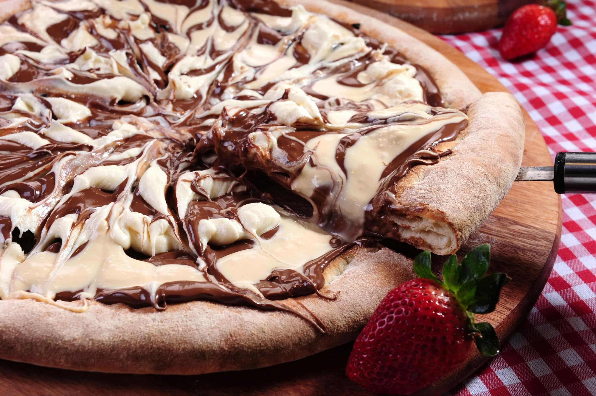 Close-up of one of the dessert pizzas