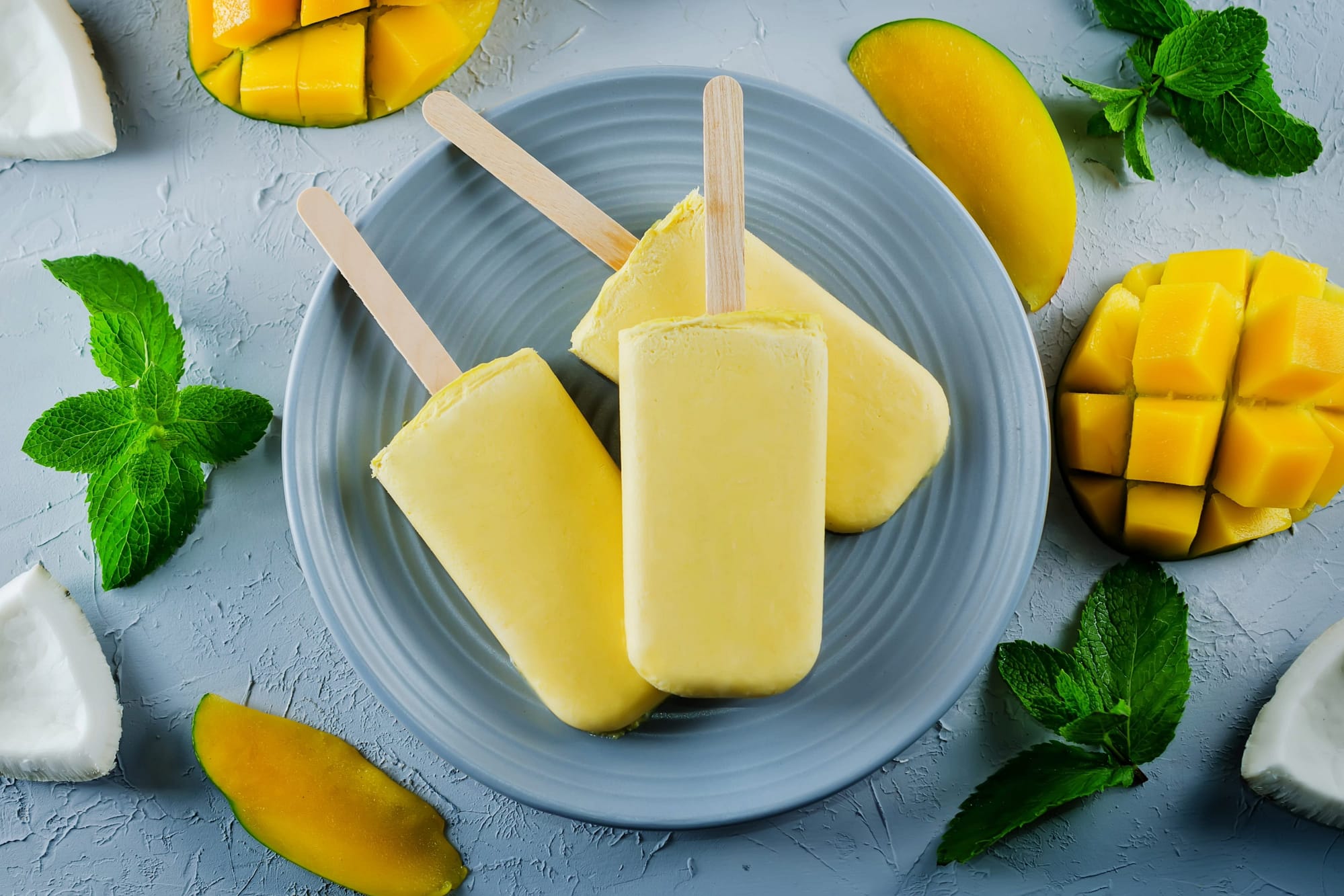 Mango Coconut Sorbet Popsicles