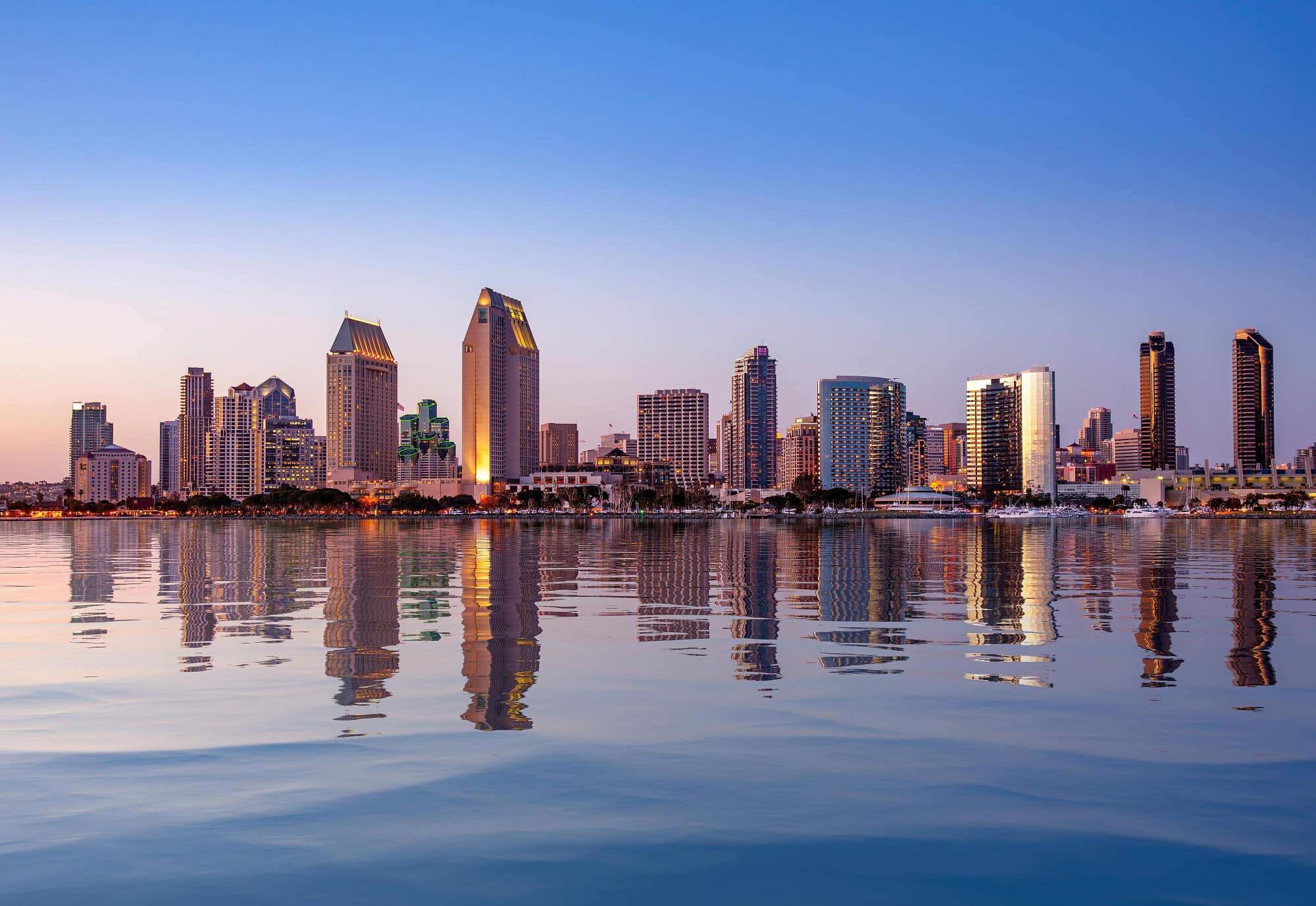 San Diego skyline at sunset from Coronado