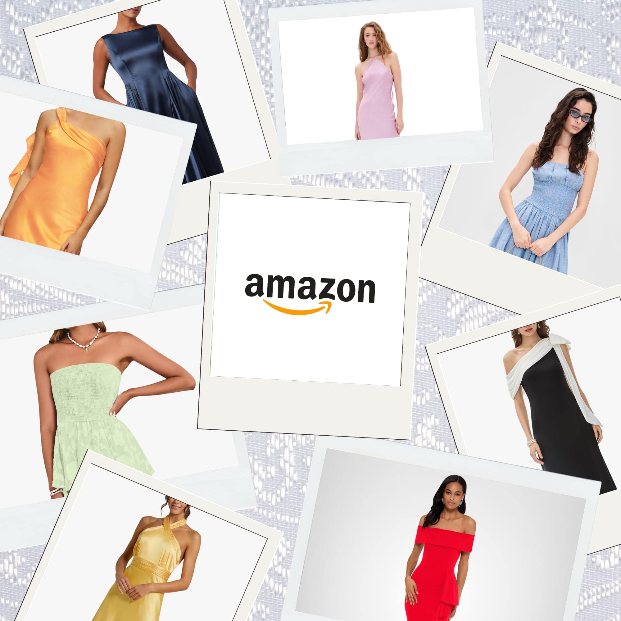 Collage of women in wedding guest dresses from Amazon.com