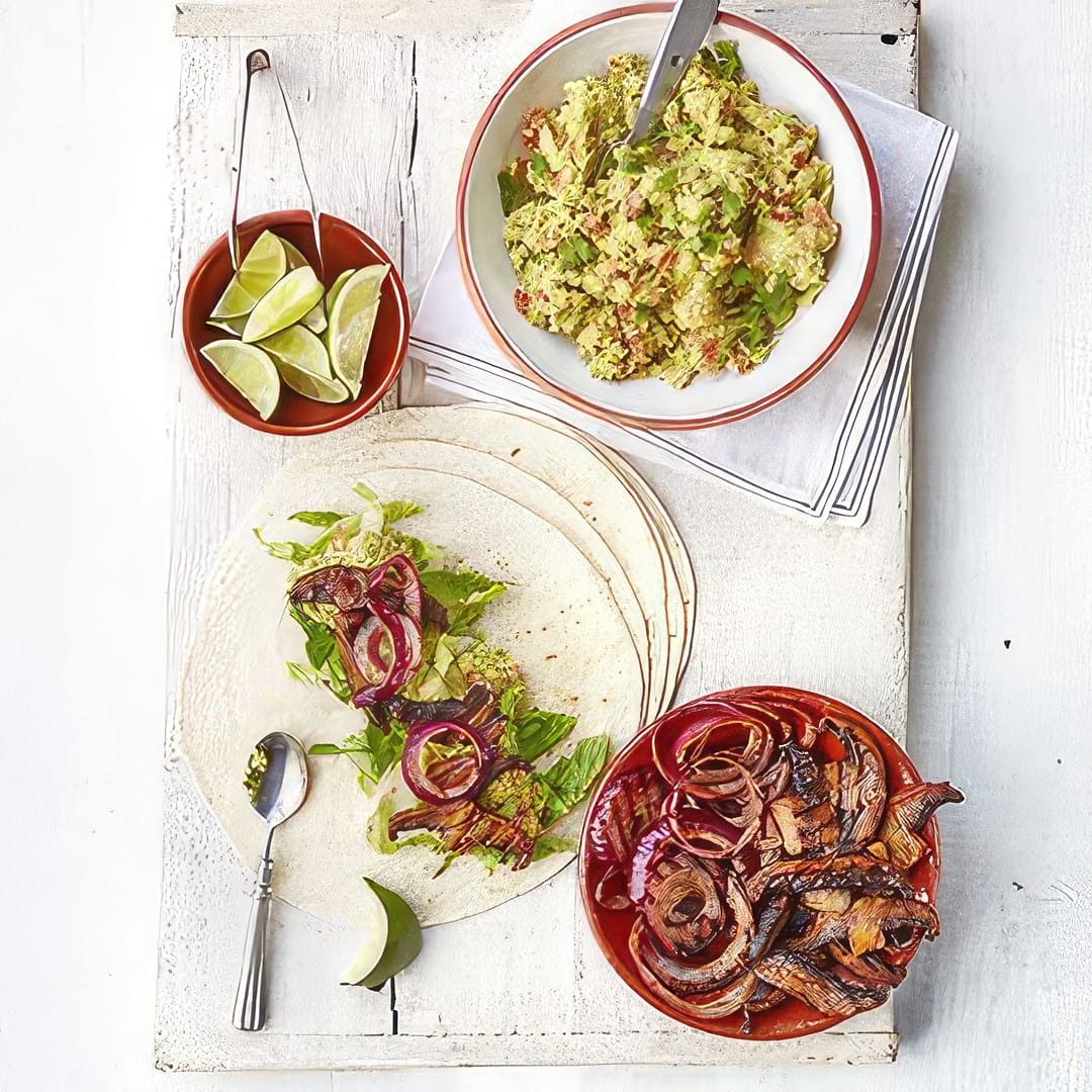 Mushroom Fajitas with Avocado Hummus