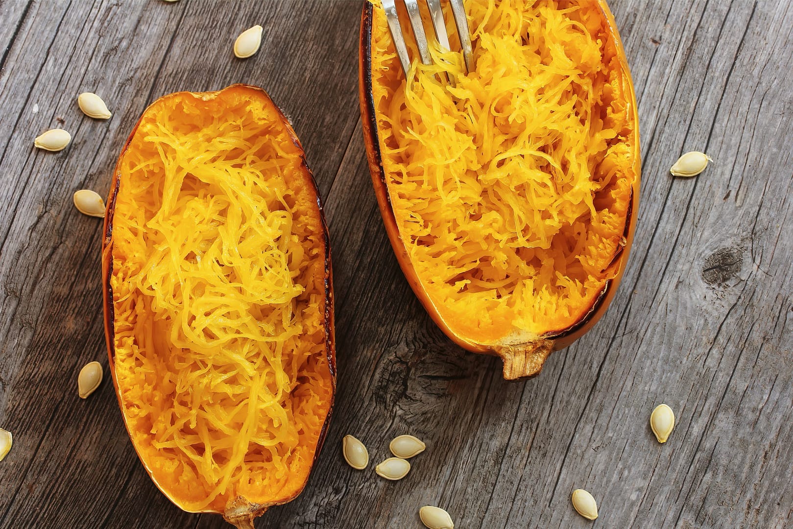 Instant pot spaghetti squash on a wooden surface