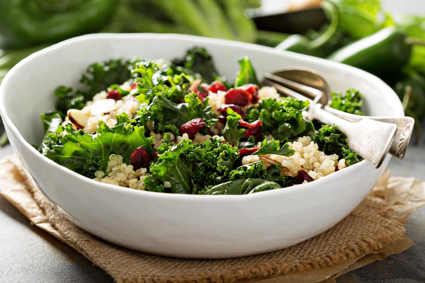 Healthy kale and quinoa salad in a bowl