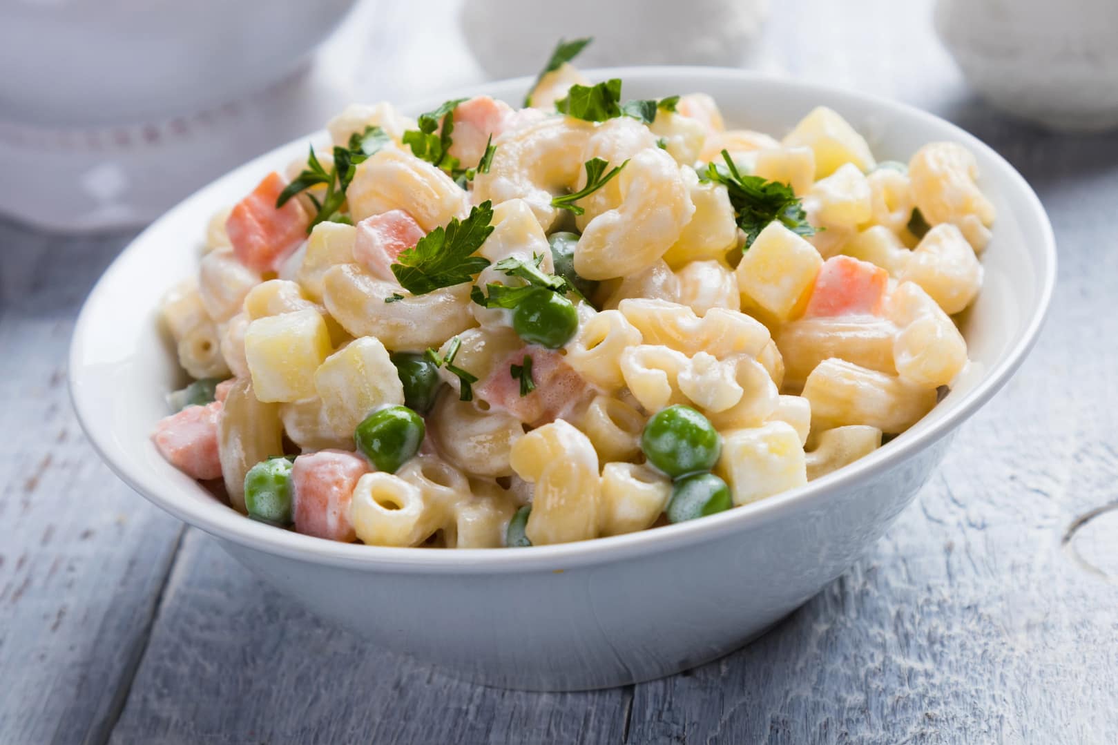 Homemade macaroni salad with vegetables