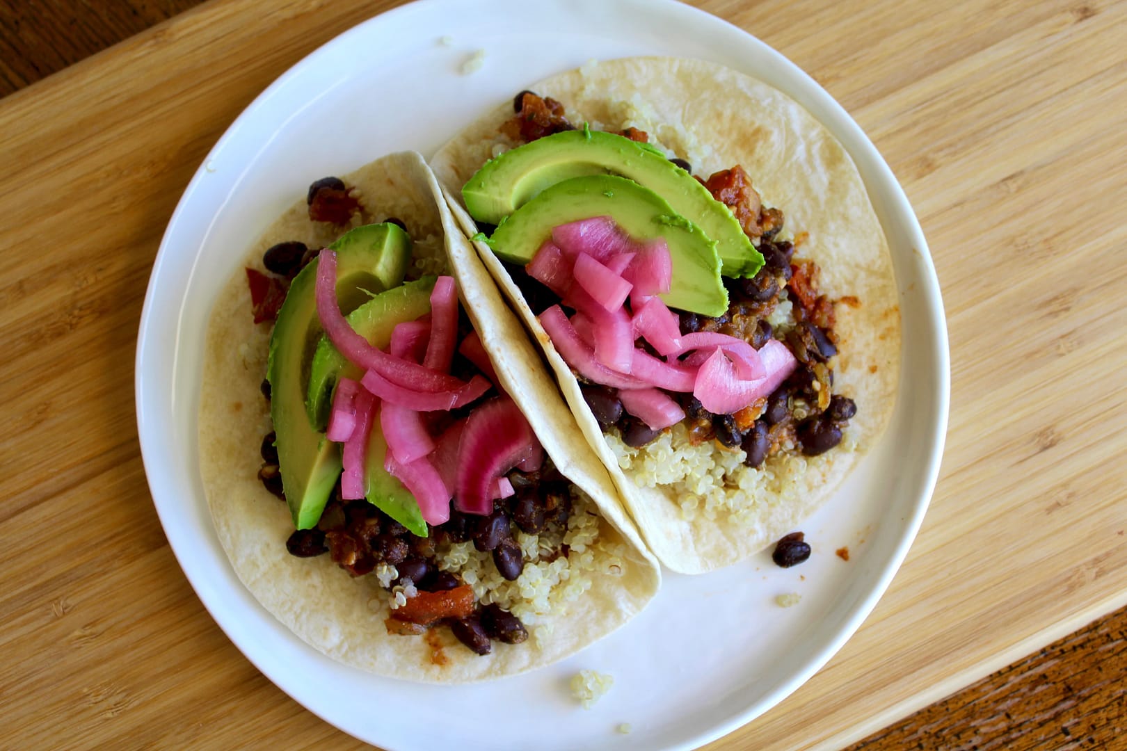 Black Bean Quinoa Tacos with Pickled Onions