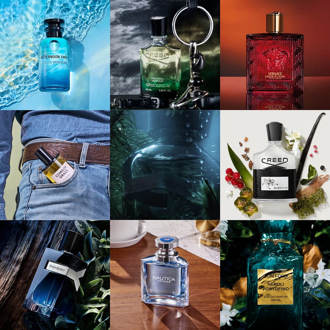A grid of men's summer colognes and fragrances