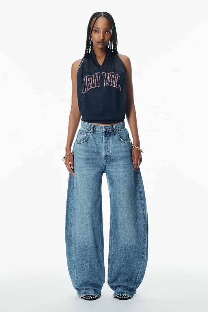 Alexander Wang Logo Hotfix Oversize Rounded Denim Jeans