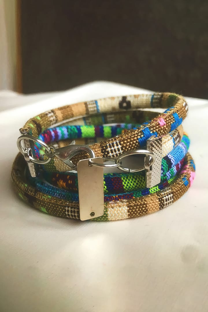 Colorful wrapped bracelet on a table
