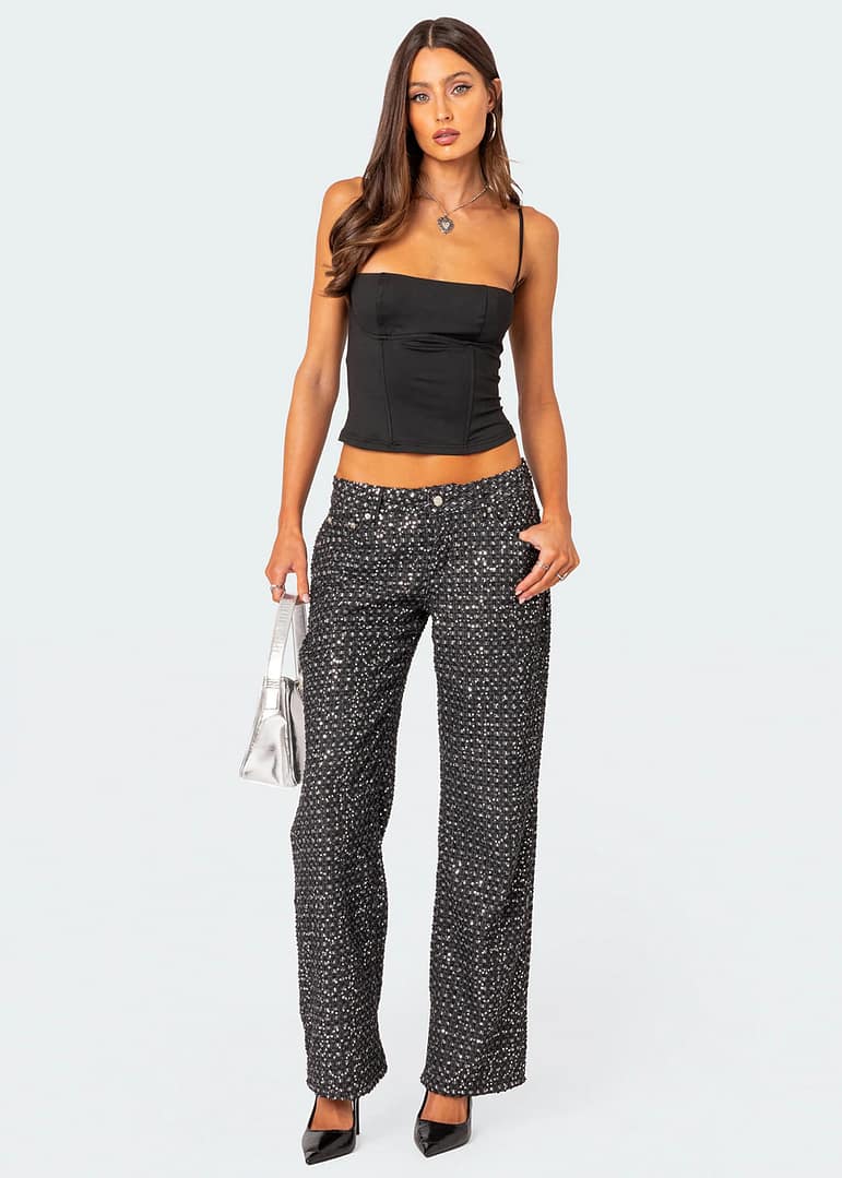 Edikted Nyah Sequin Loose Fit Jeans