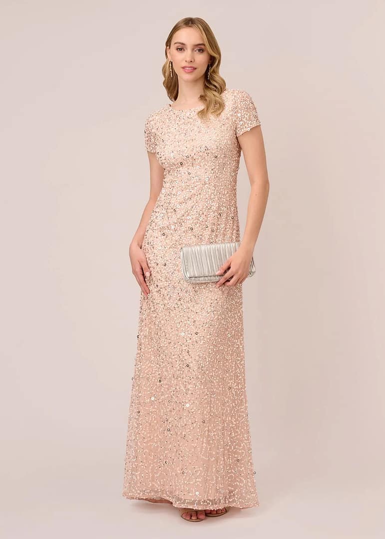 Adrianna Papell Sequined Cap Sleeve Gown
