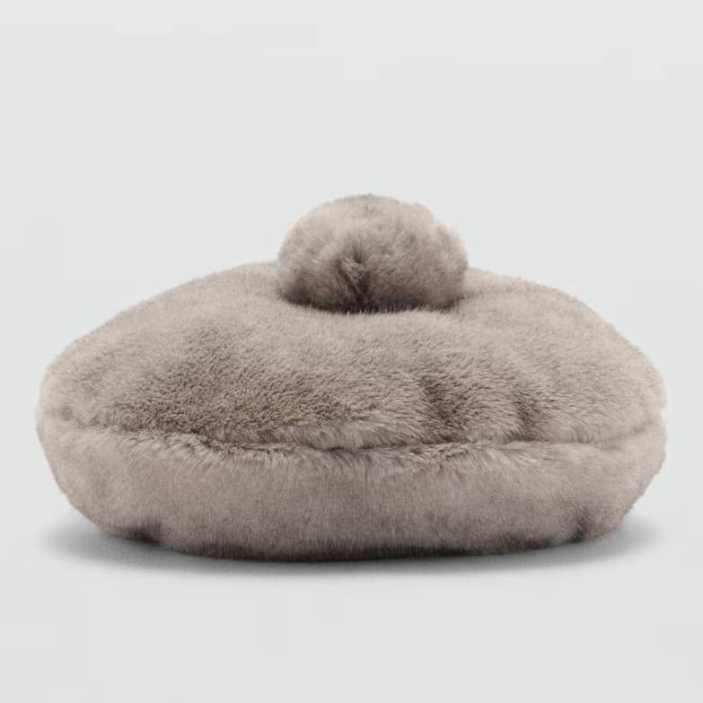 Mango Fur-Effect Beret with Pompom