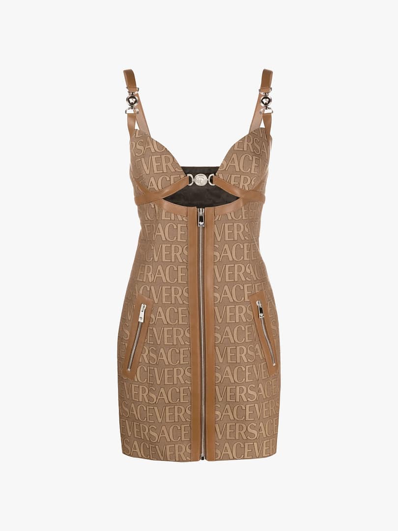 Versace Allover Cut-Out Jacquard Minidress