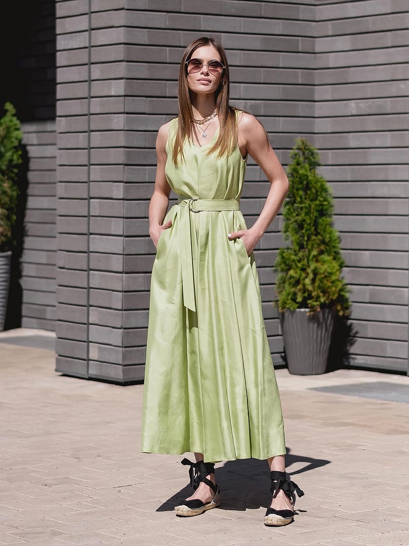 Fashion model in green dress