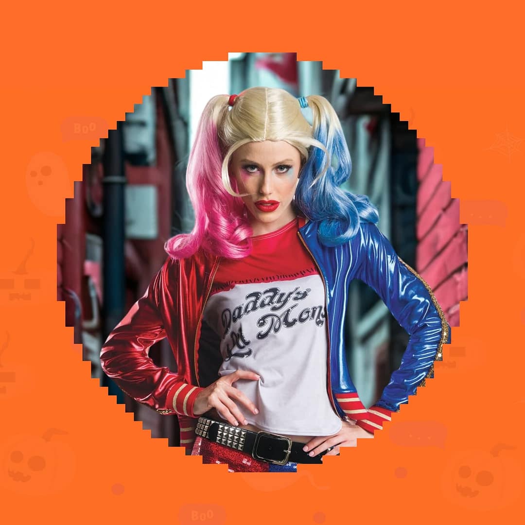 Illustrated collage of women's halloween costumes