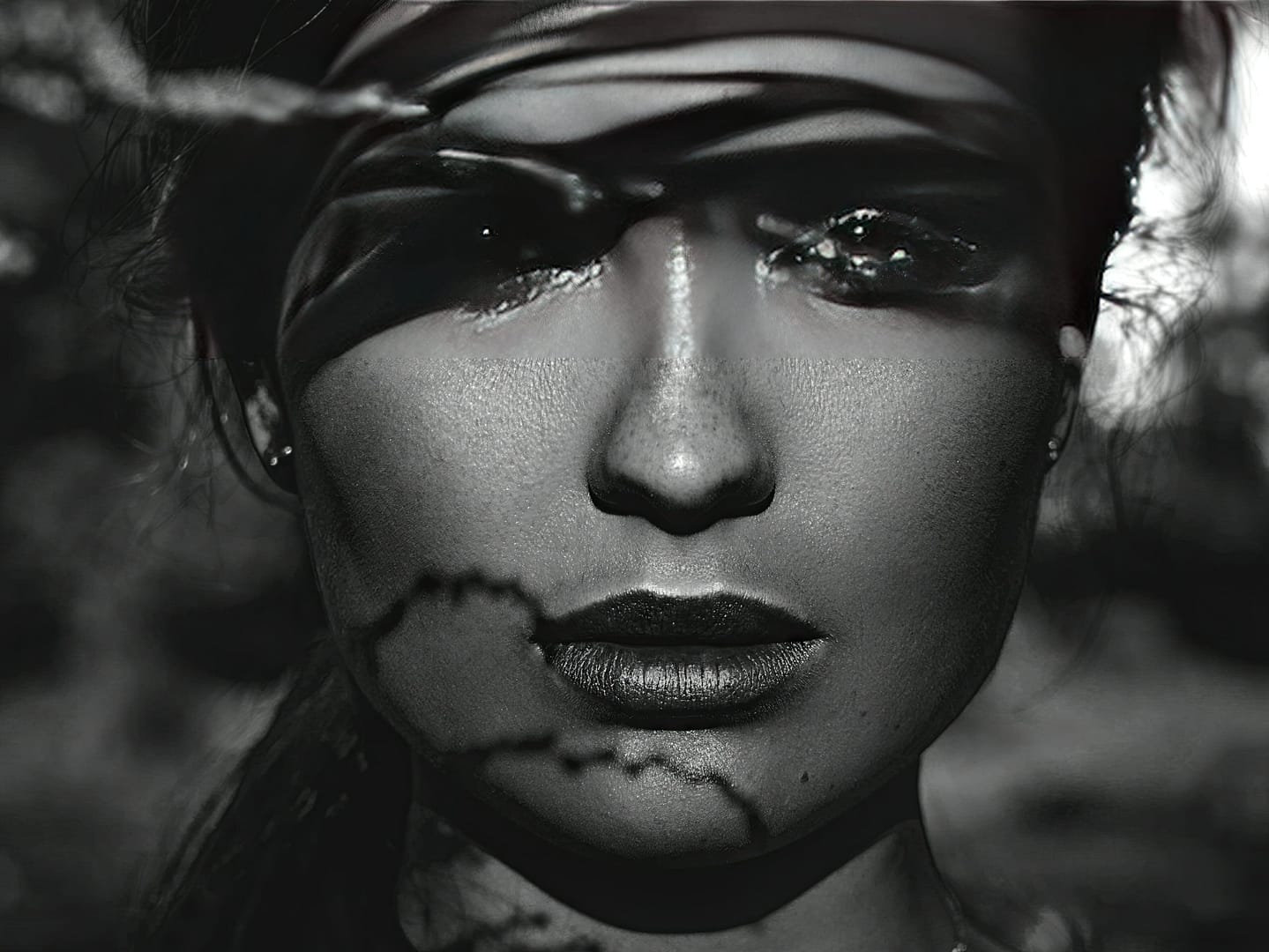 Young woman outdoors in a black and white portrait