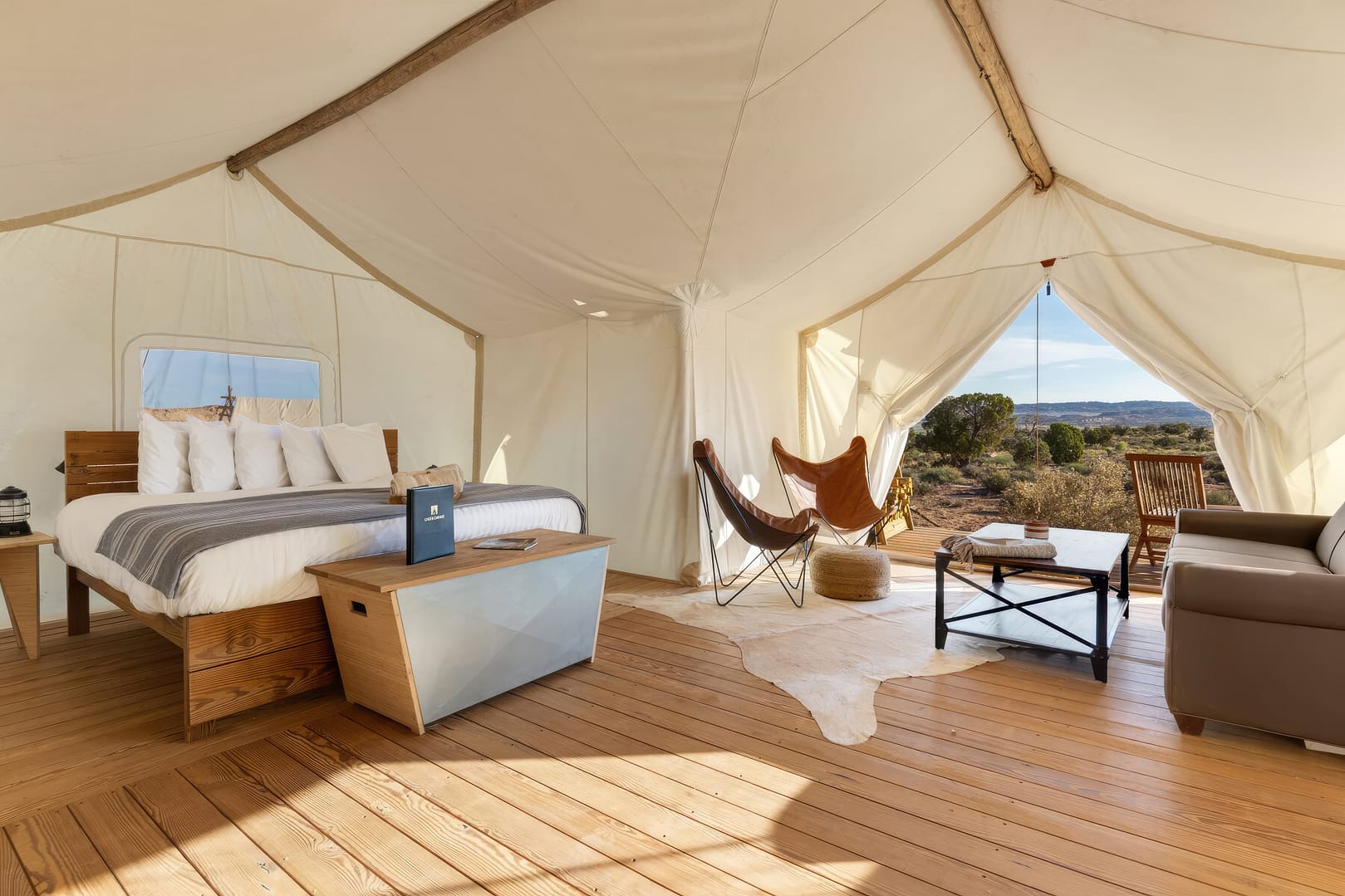 Bedroom view of Under Canvas Moab