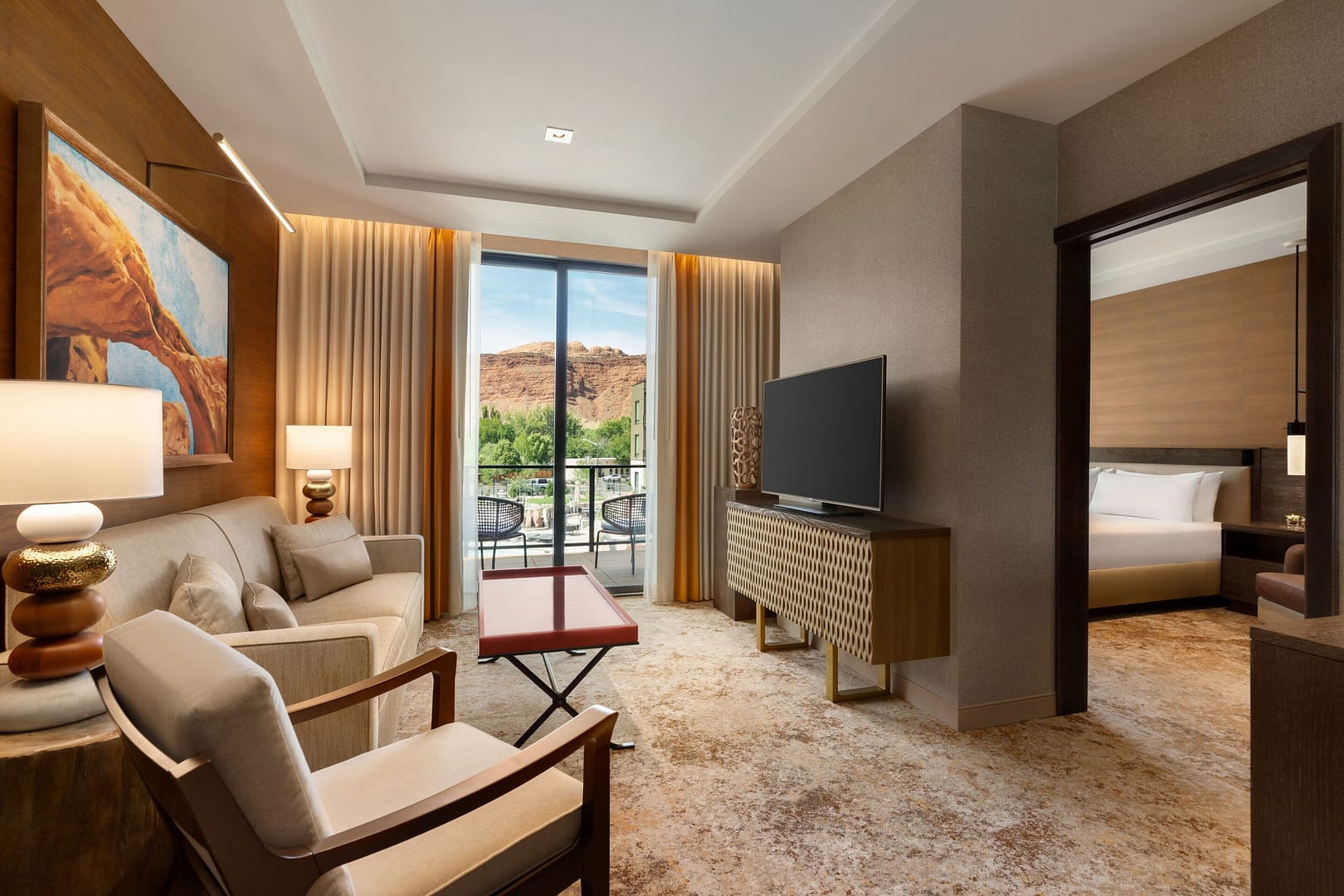 Living room view of Hoodoo Moab, Curio Collection by Hilton