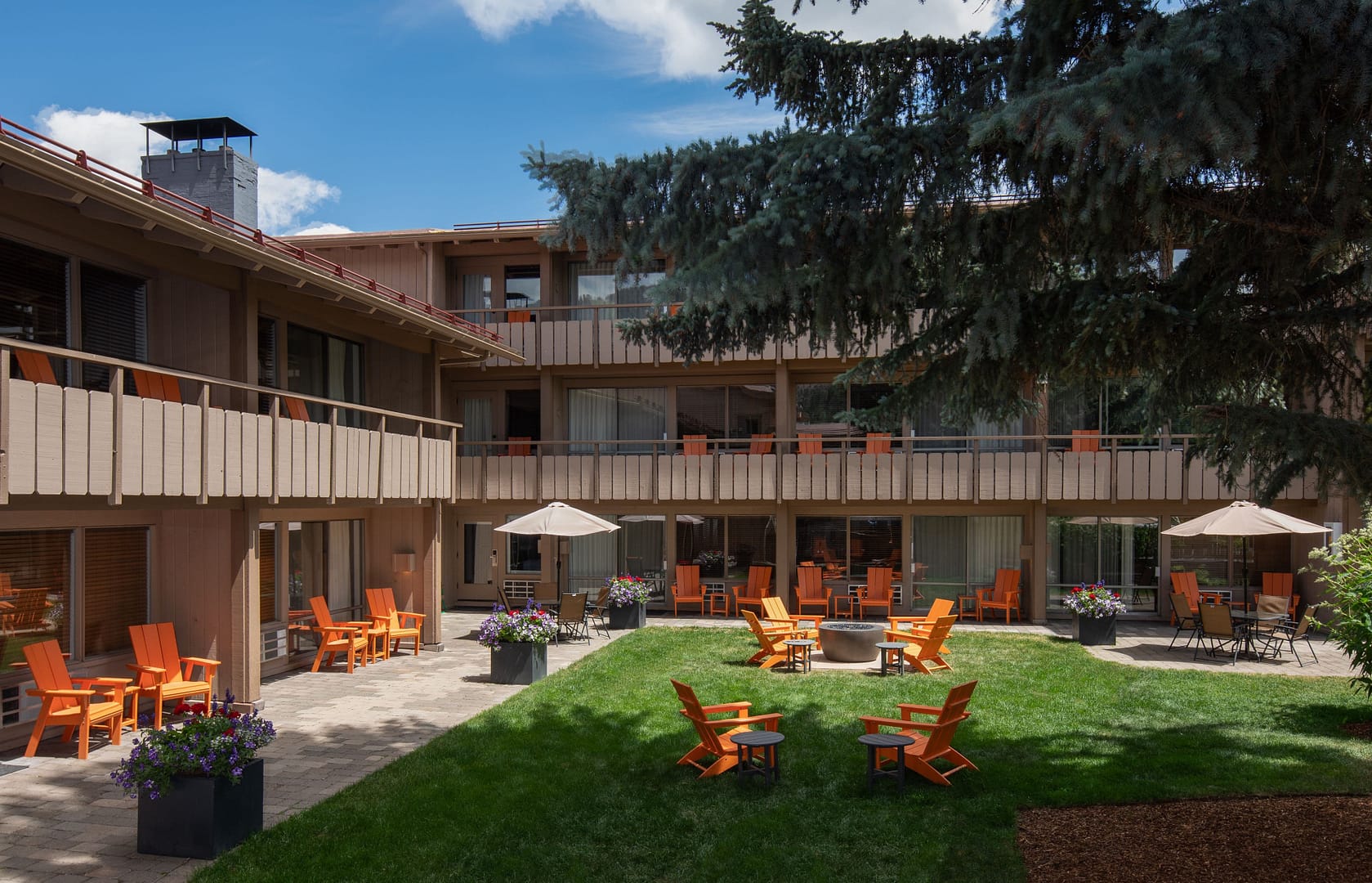 Patio view of Tamarack Lodge