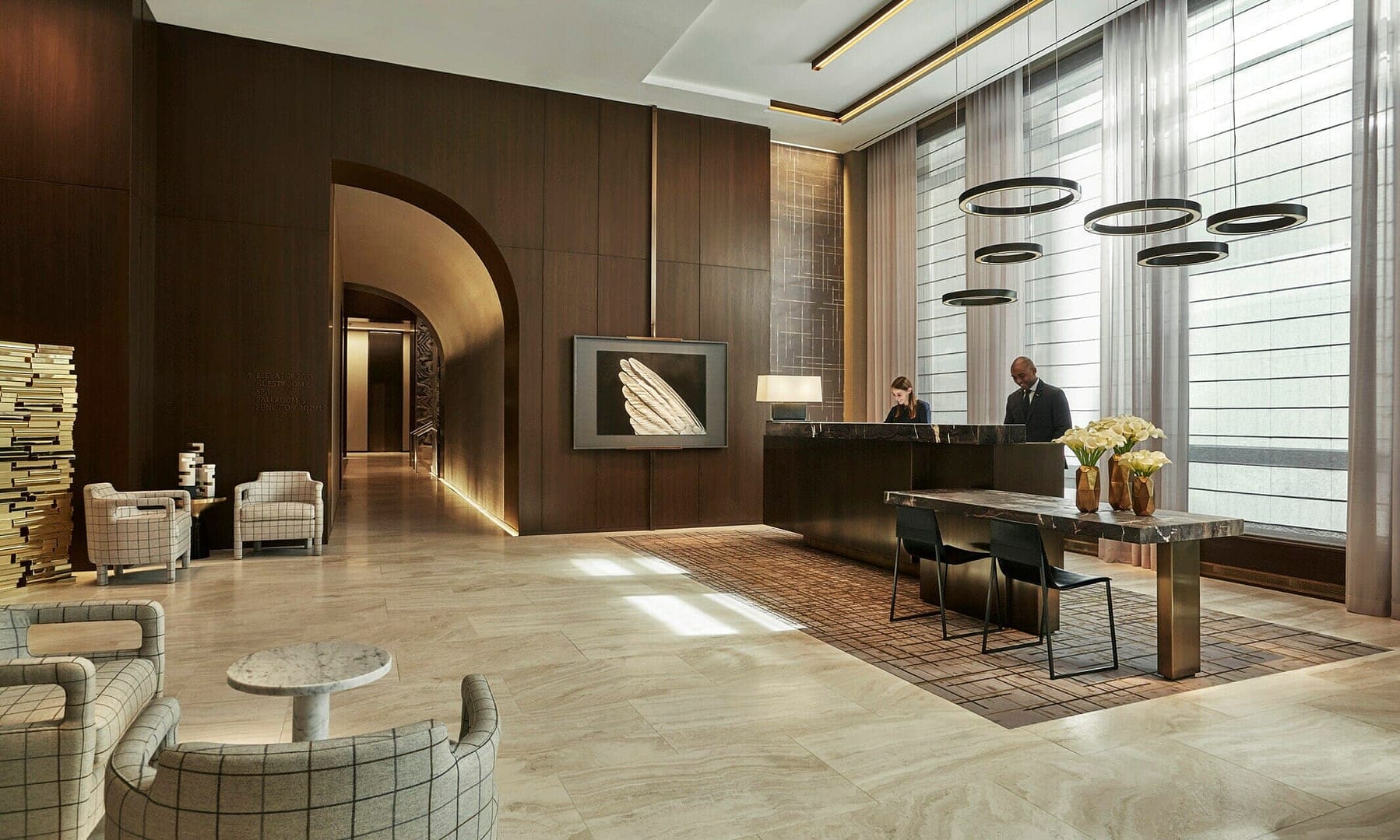 Lobby view of Four Seasons Hotel New York Downtown