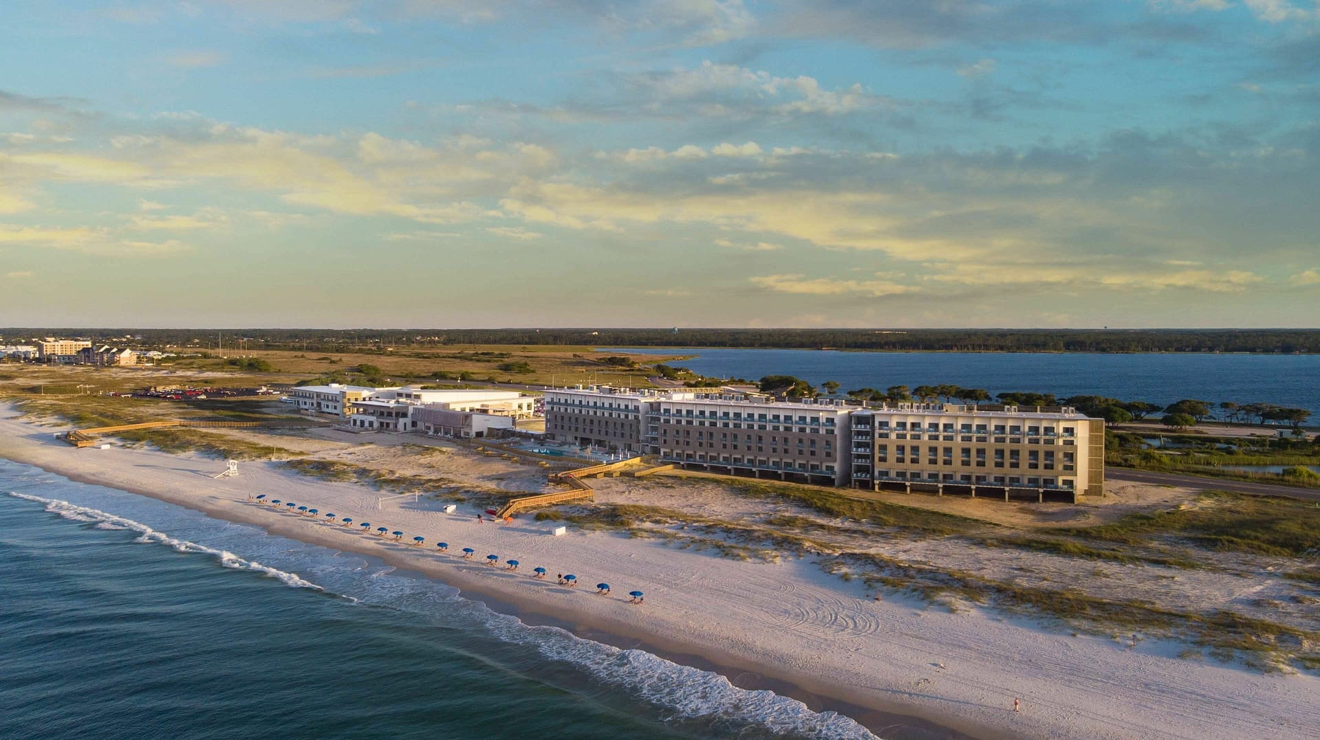 Outside view of The Lodge at Gulf State Park, a Hilton Hotel