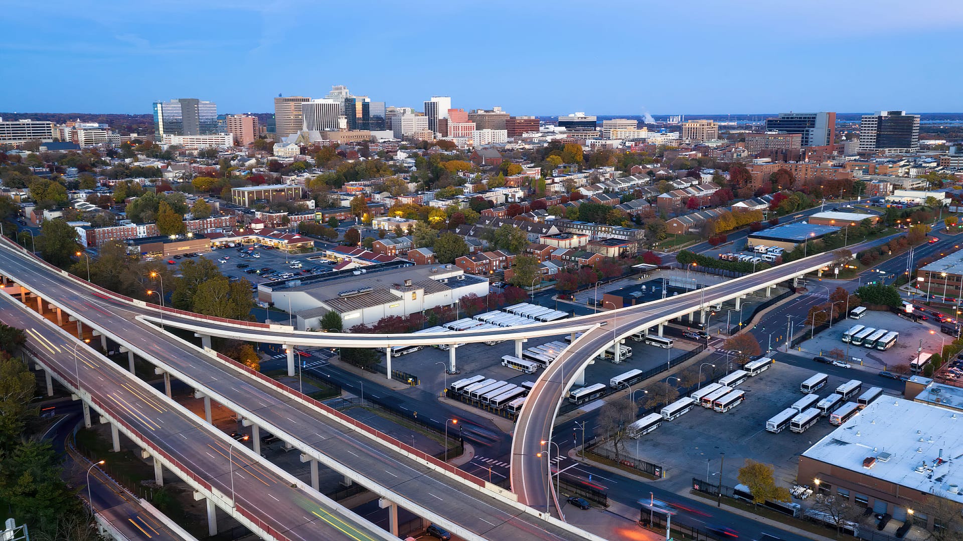 Aerial view of Downtown City Skyline Wilmington Delaware