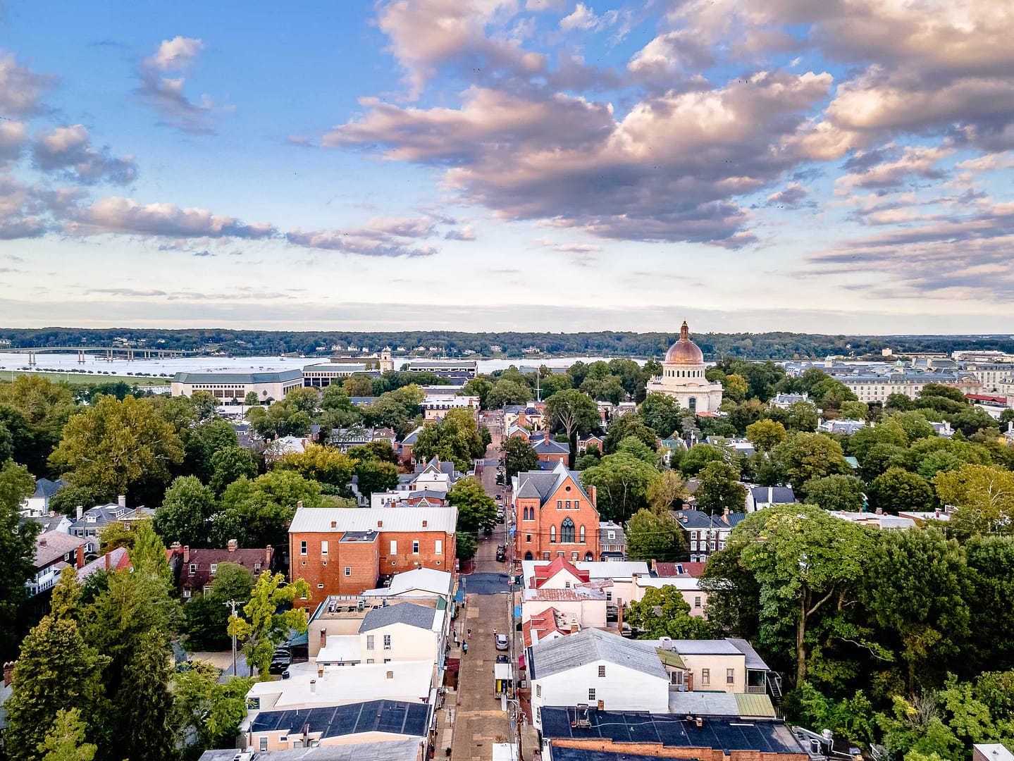 Aerial view of Downtown Annapolis, Maryland with city