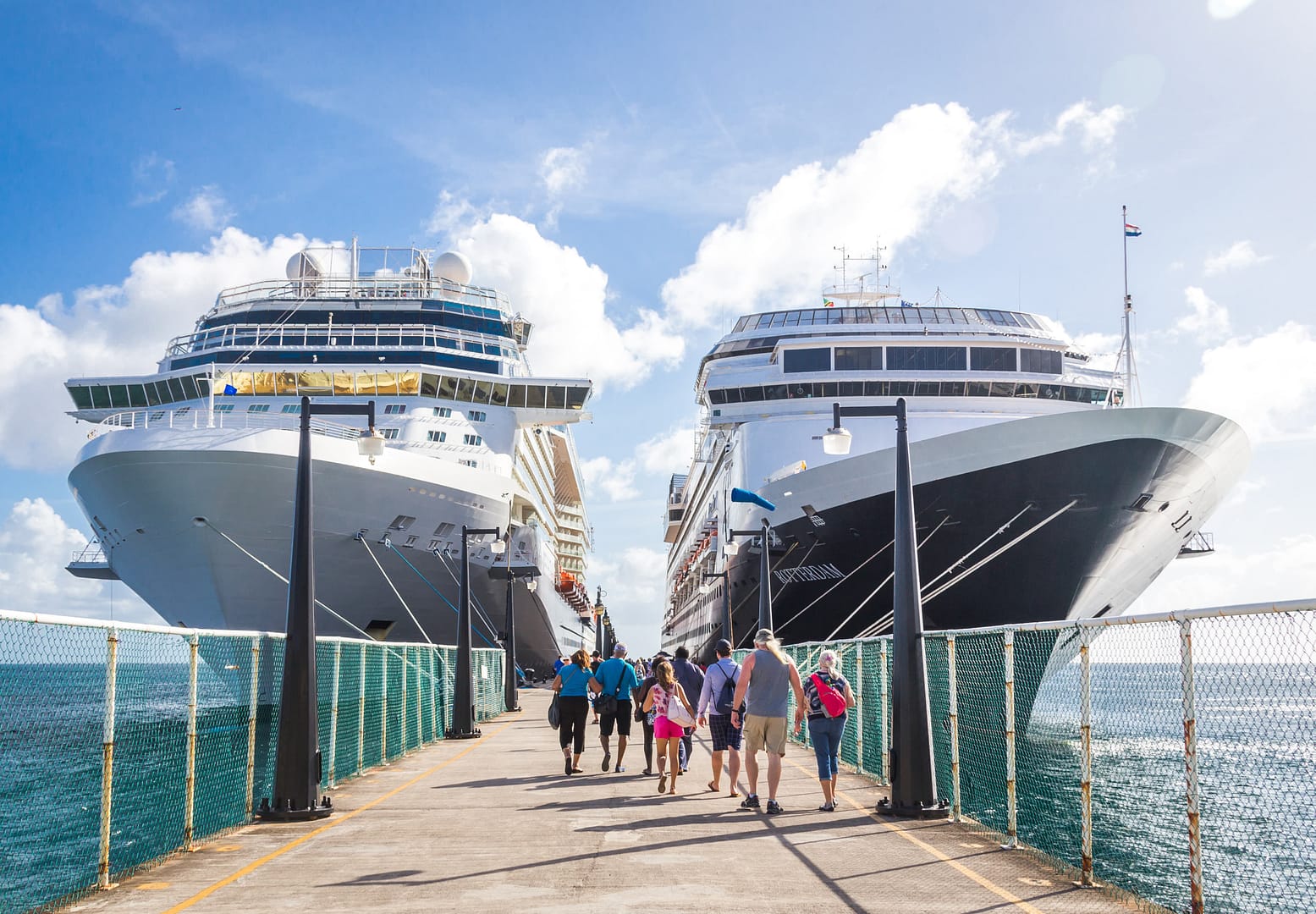 Cruise passengers return to cruise ships at St Kitts Port Zante cruise ship terminal