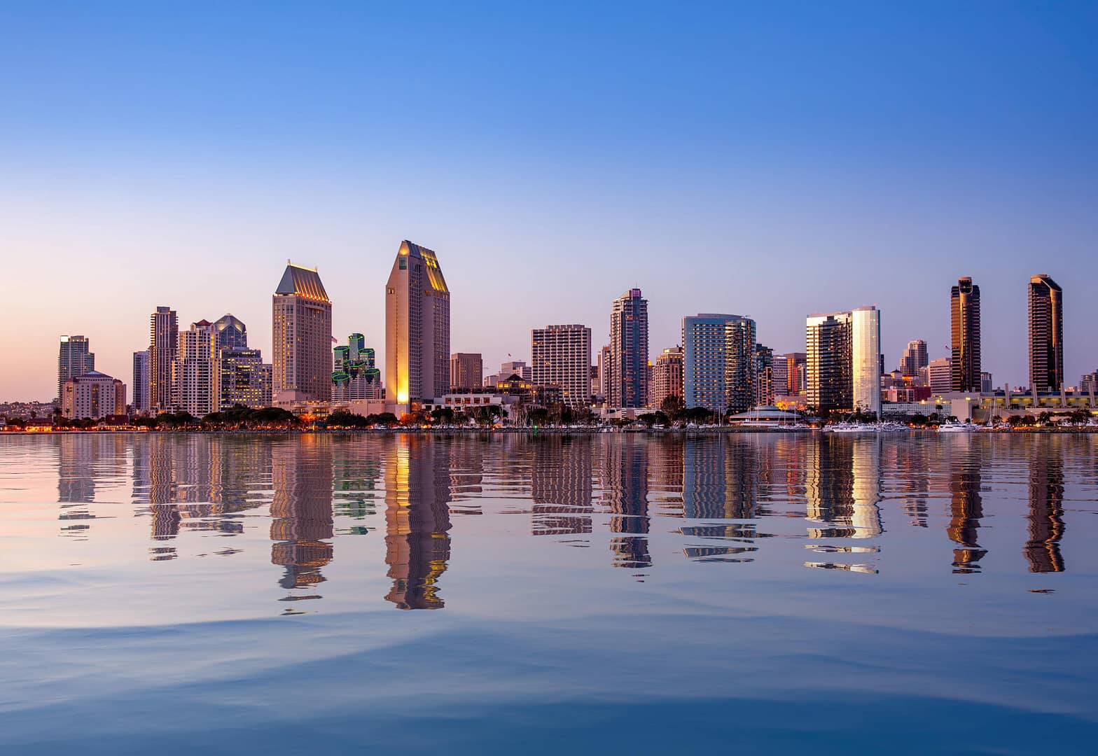 San Diego skyline at sunset from Coronado