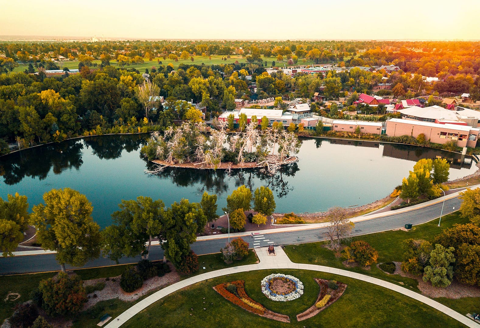 Aerial view of Denver City Park Duck Lake