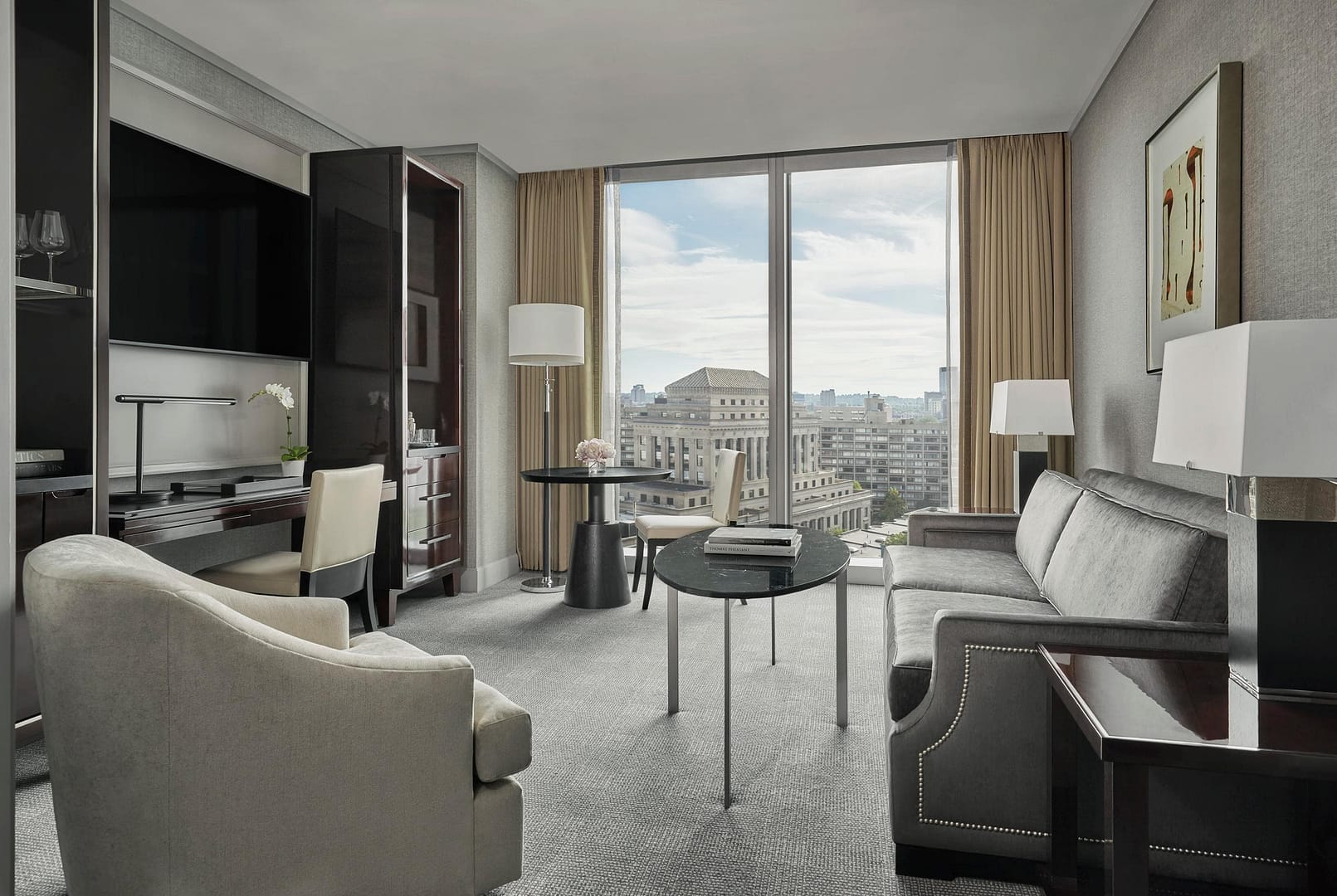Living room view of Four Seasons Hotel One Dalton Street, Boston