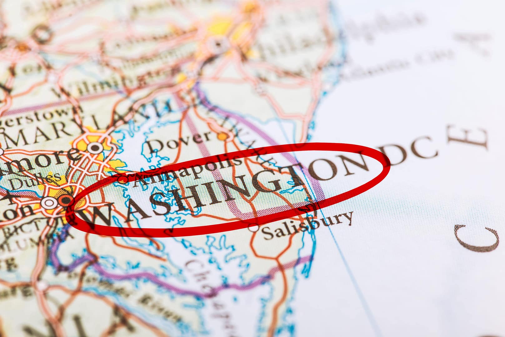 Washington, D.C. city marked on map