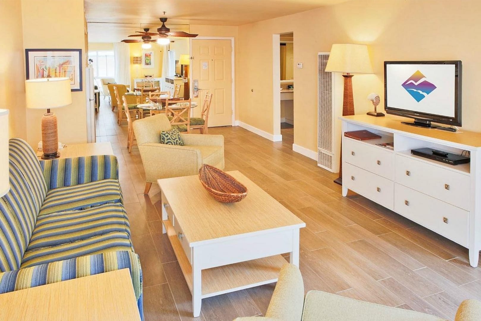 Living room view of Southern California Beach Club