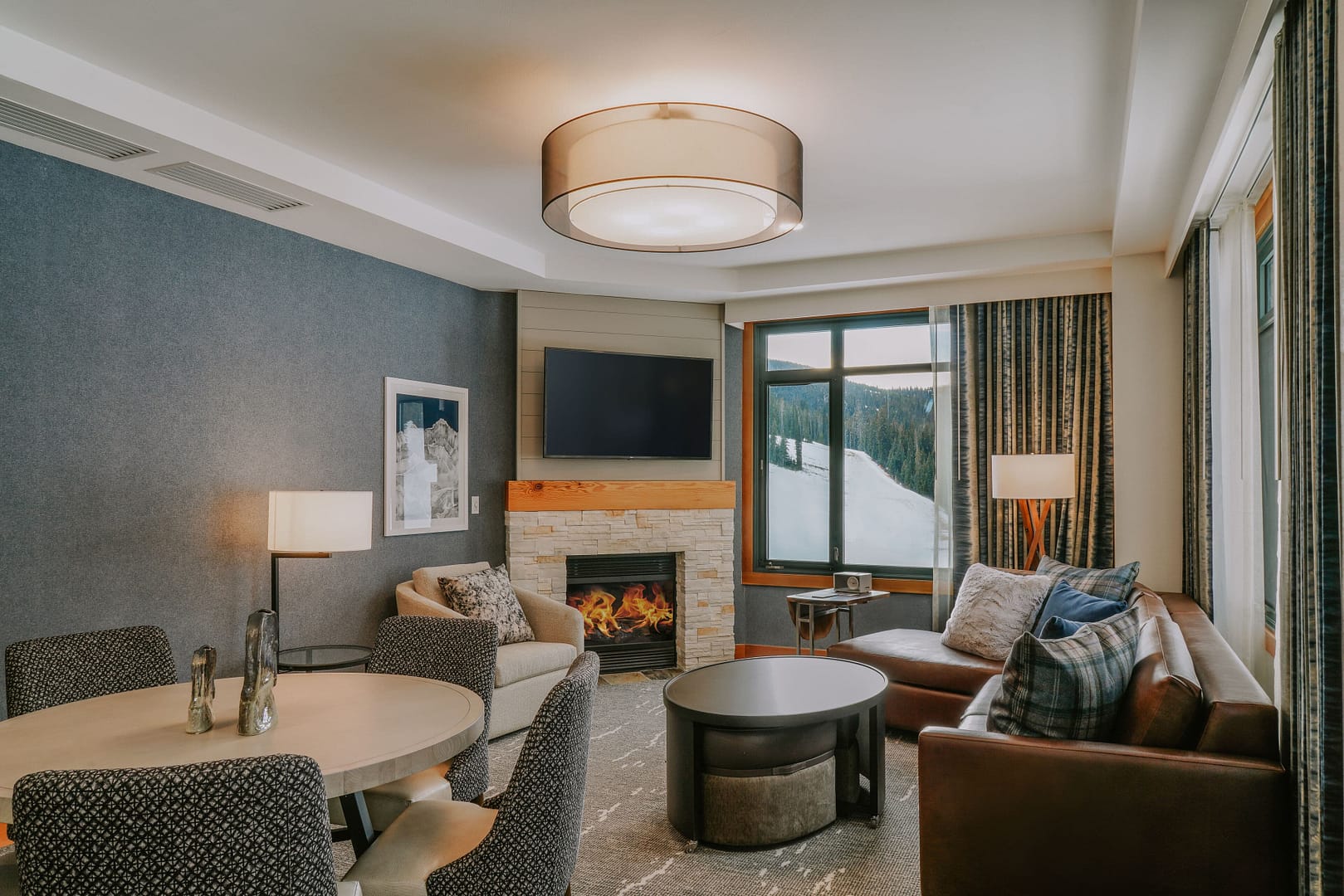 Living room view of The Summit Hotel at Big Sky Resort