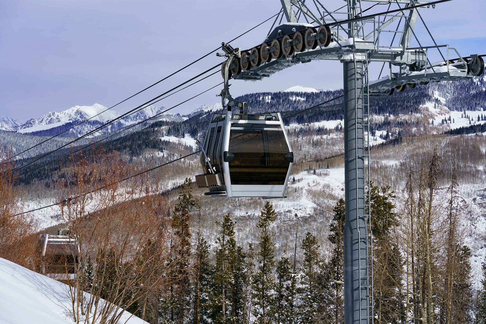 Skier Gondola and Scenic Gore Range Views Vail Colorado