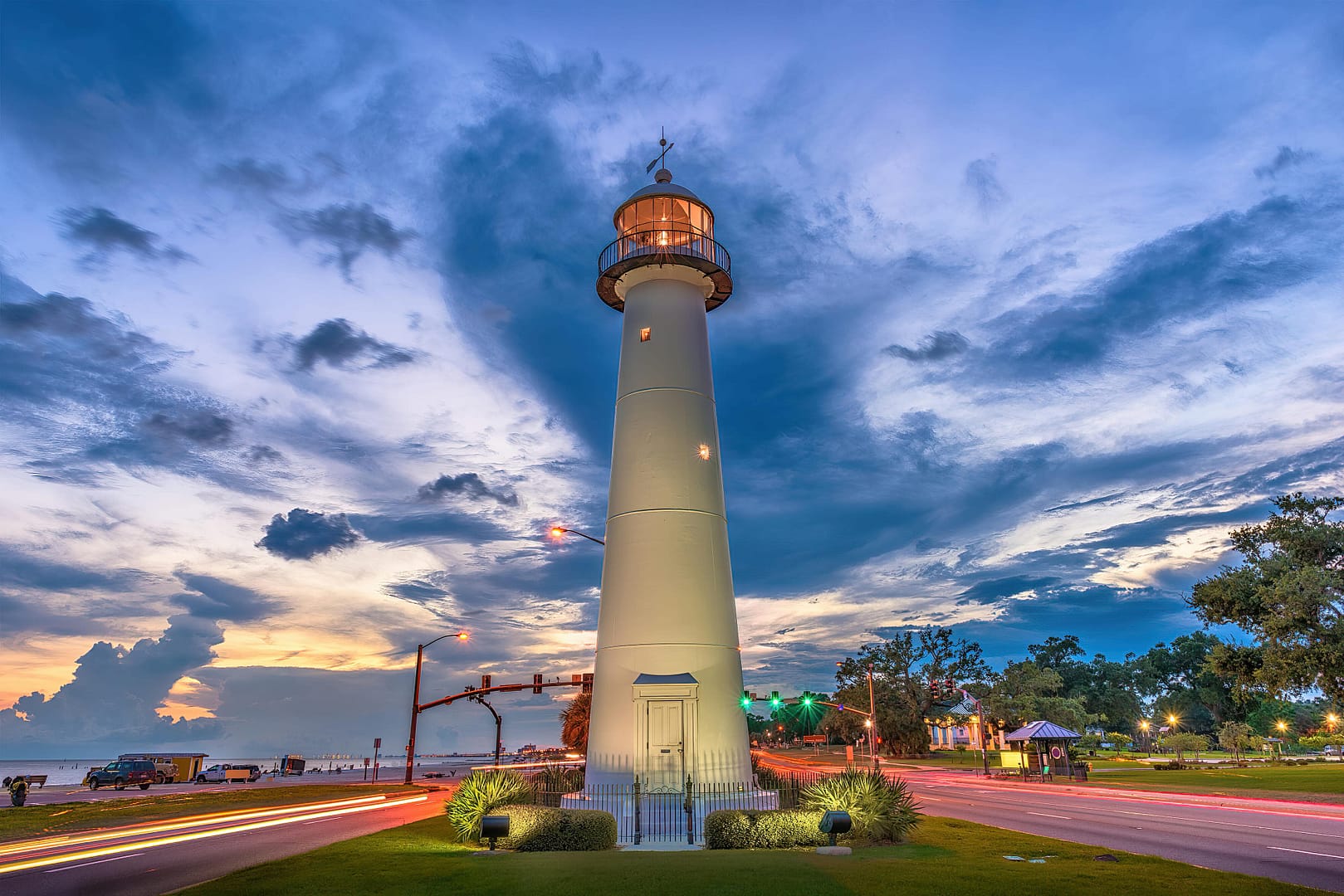Lighthouse at dusk in Biloxi, Mississippi, USA