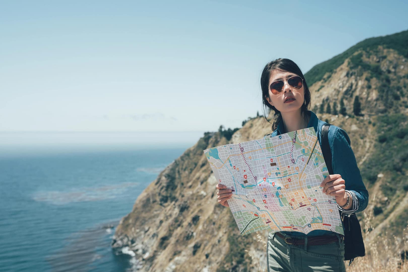 Young girl hiking trip in beautiful coastline in Big Sur California USA