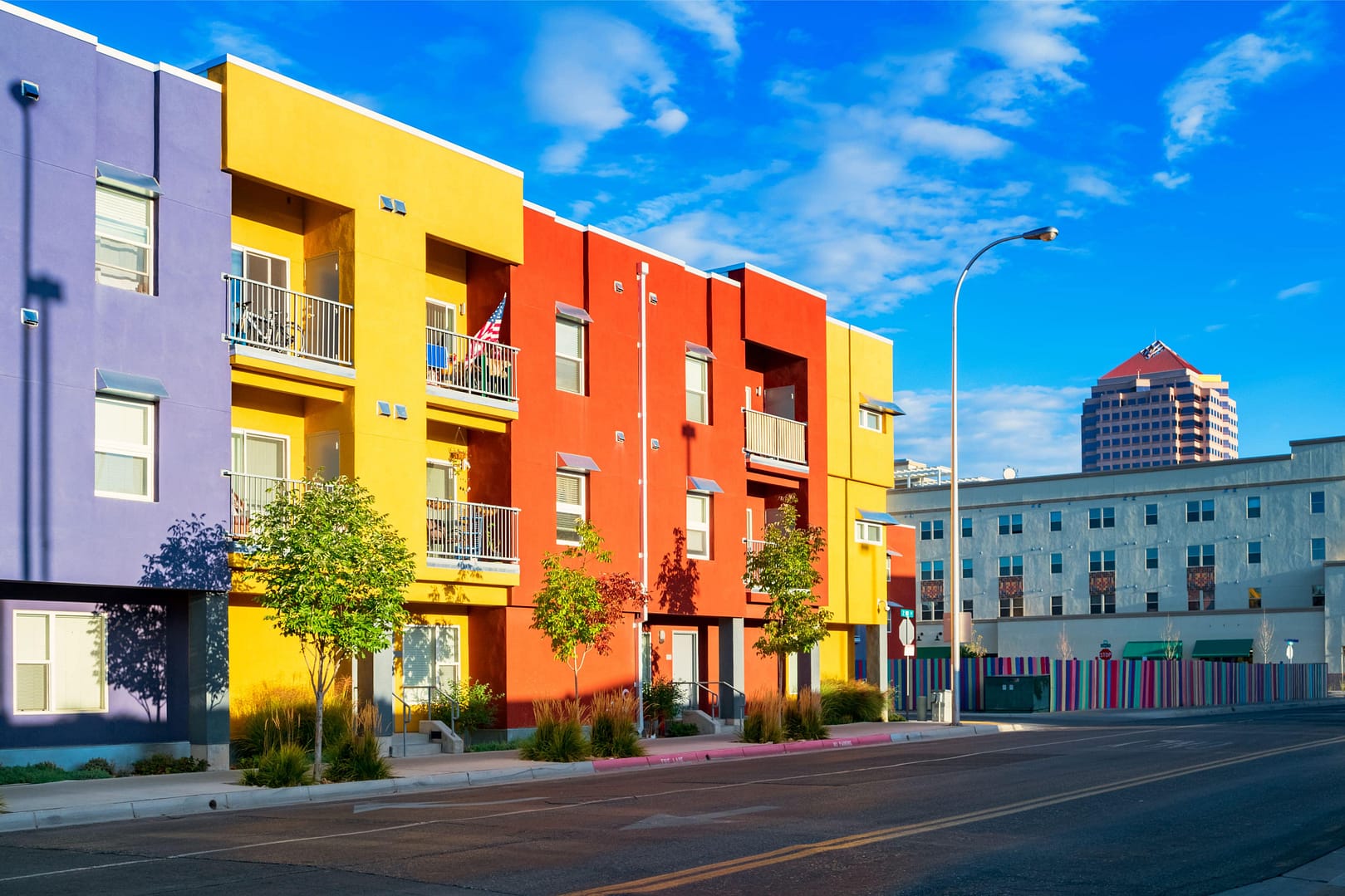 Colorful townhomes in downtown Albuquerque, New Mexico, USA