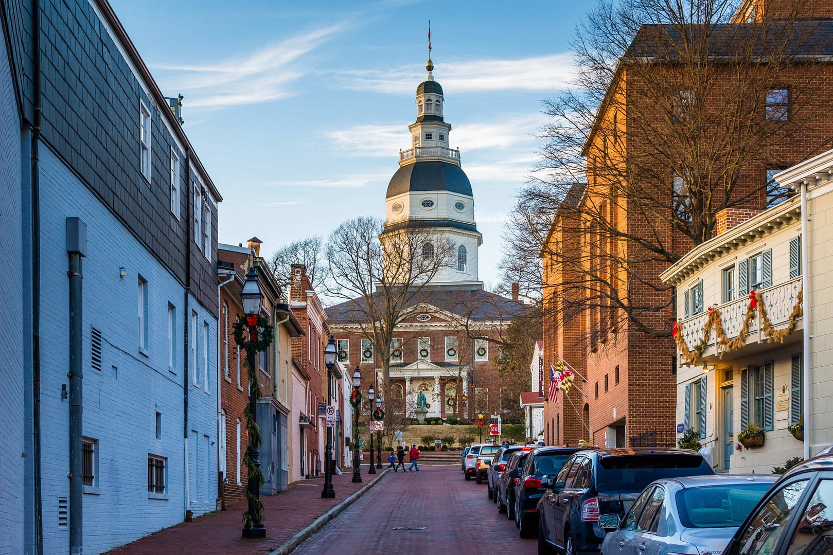 Francis Street, and the Maryland State House, in Annapolis, Maryland
