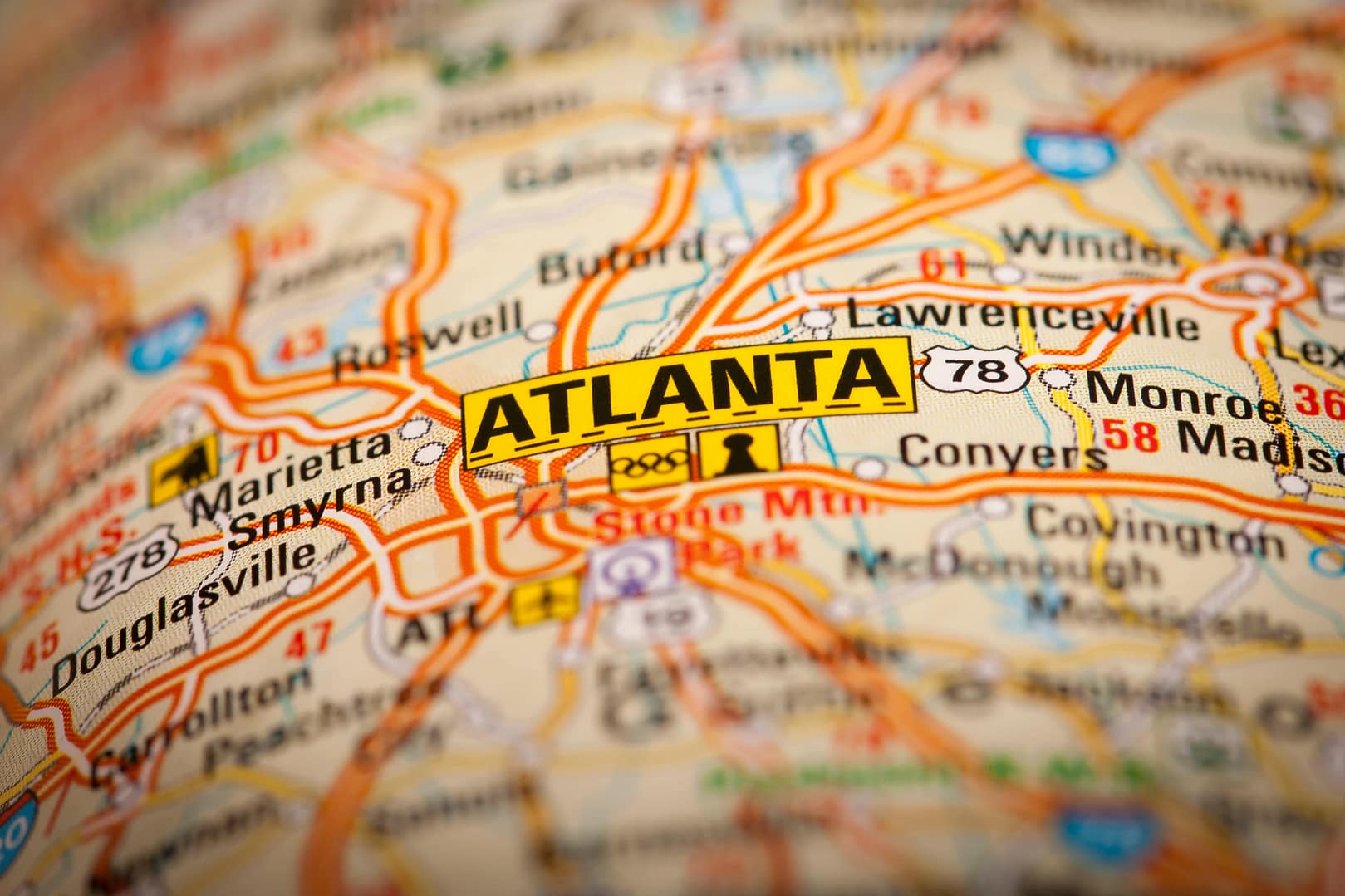 Atlanta City on a road map