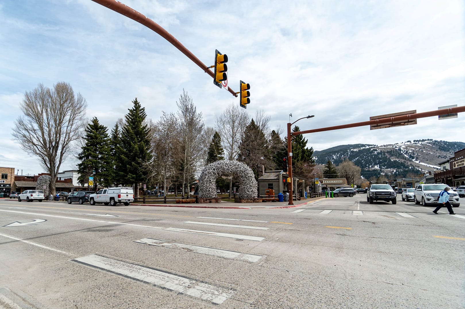 Downtown Jackson Hole, WY on a cold spring day just before the tourists come for the summer