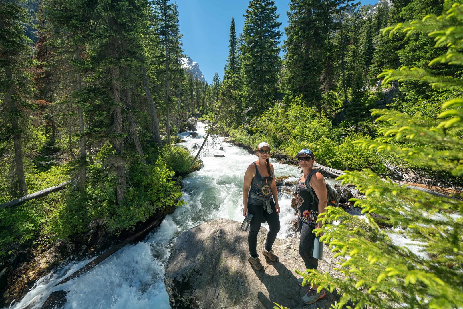 Hiking through Cascade Canyon Trail to Hidden Falls of Grand Teton National Park, Wyoming USA