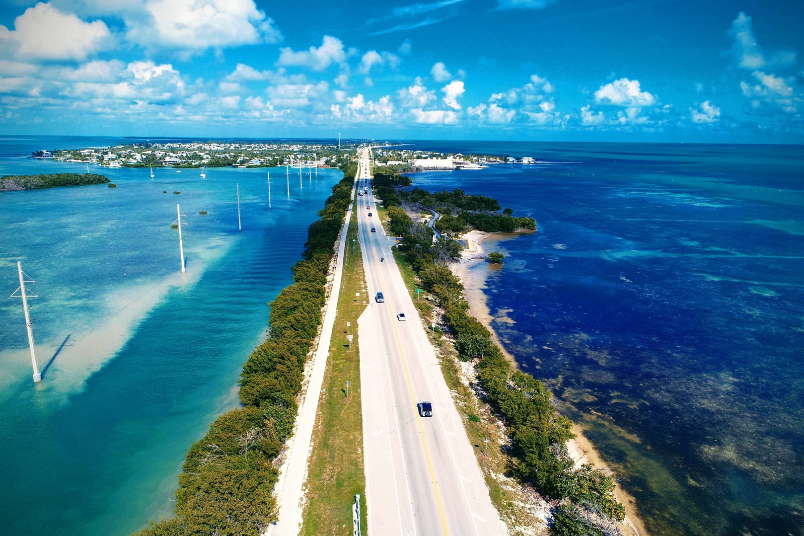 Aerial view of famous bridges and islands in the way to Key West, Florida Keys, United States