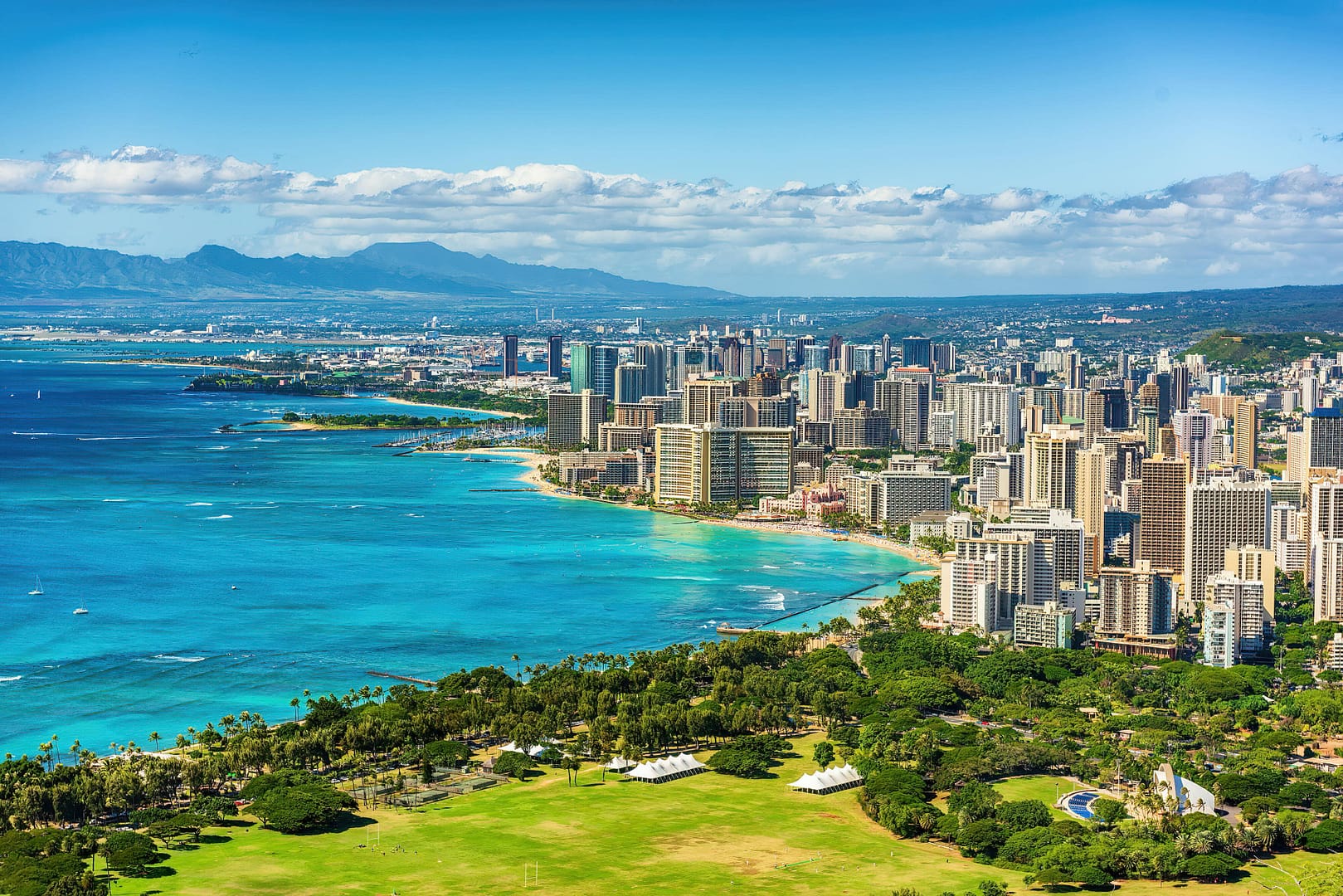 Honolulu and Waikiki beach on Oahu, Hawaii