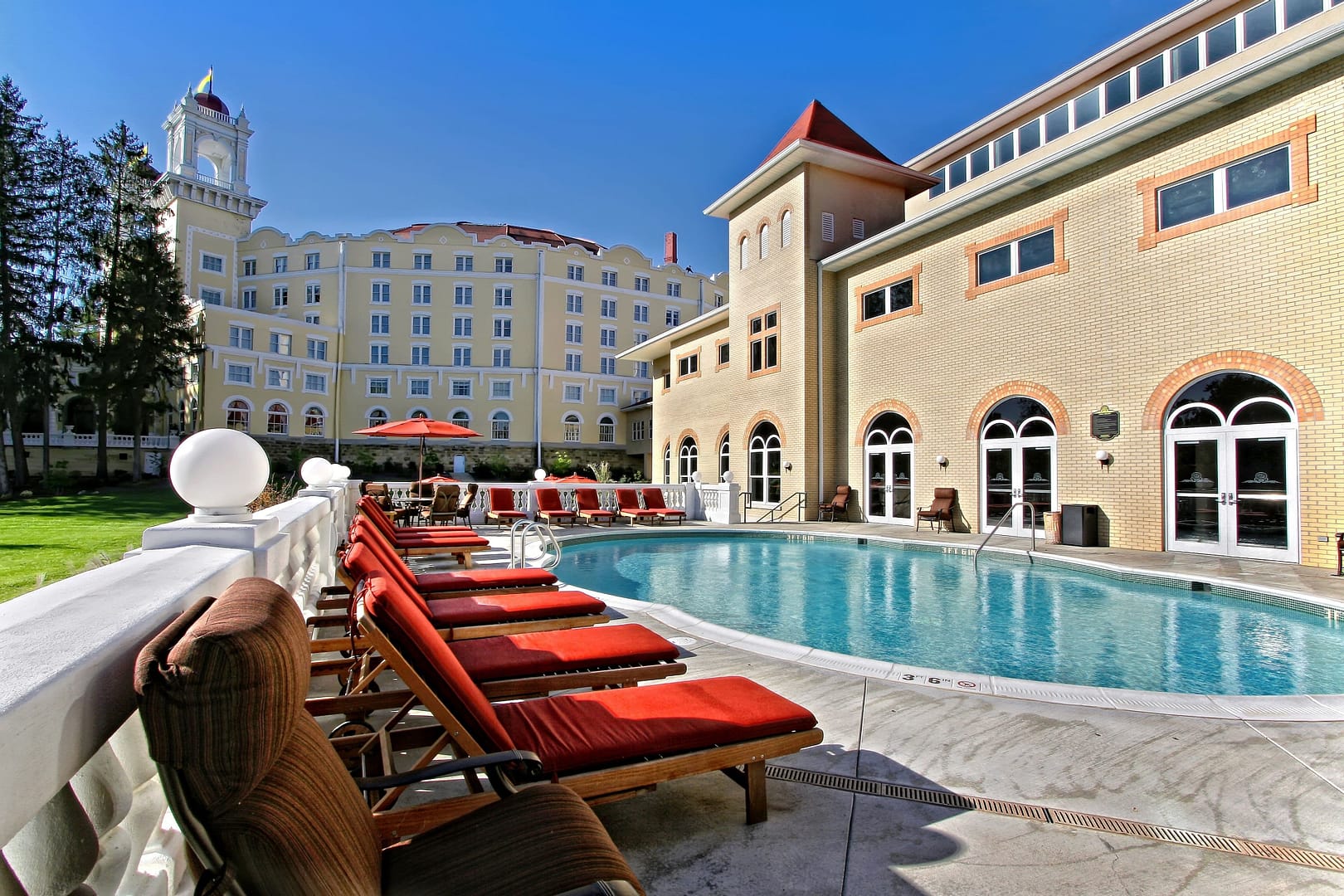 Pool view of West Baden Springs Hotel