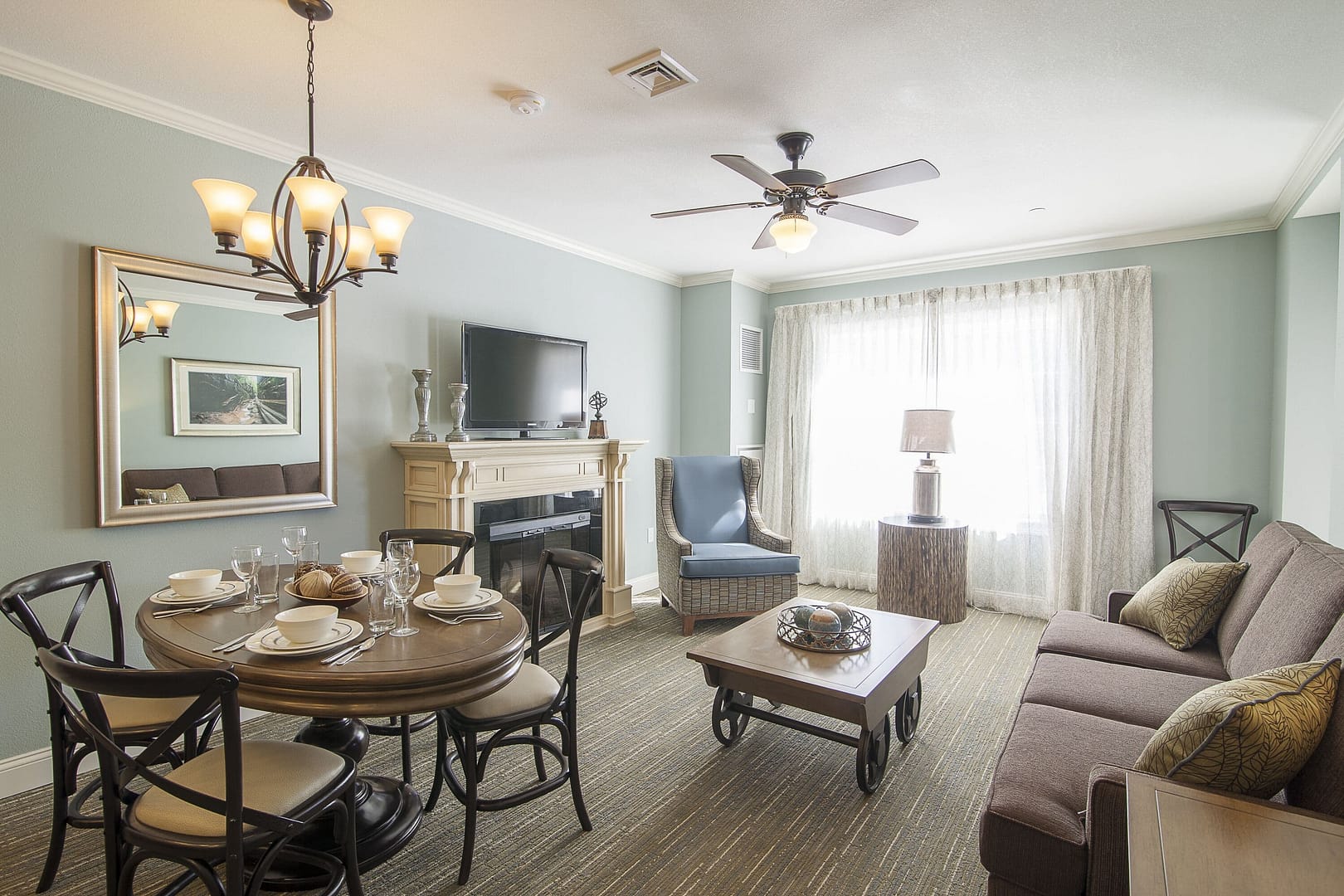 Living room view of RiverWalk Resort at Loon Mountain