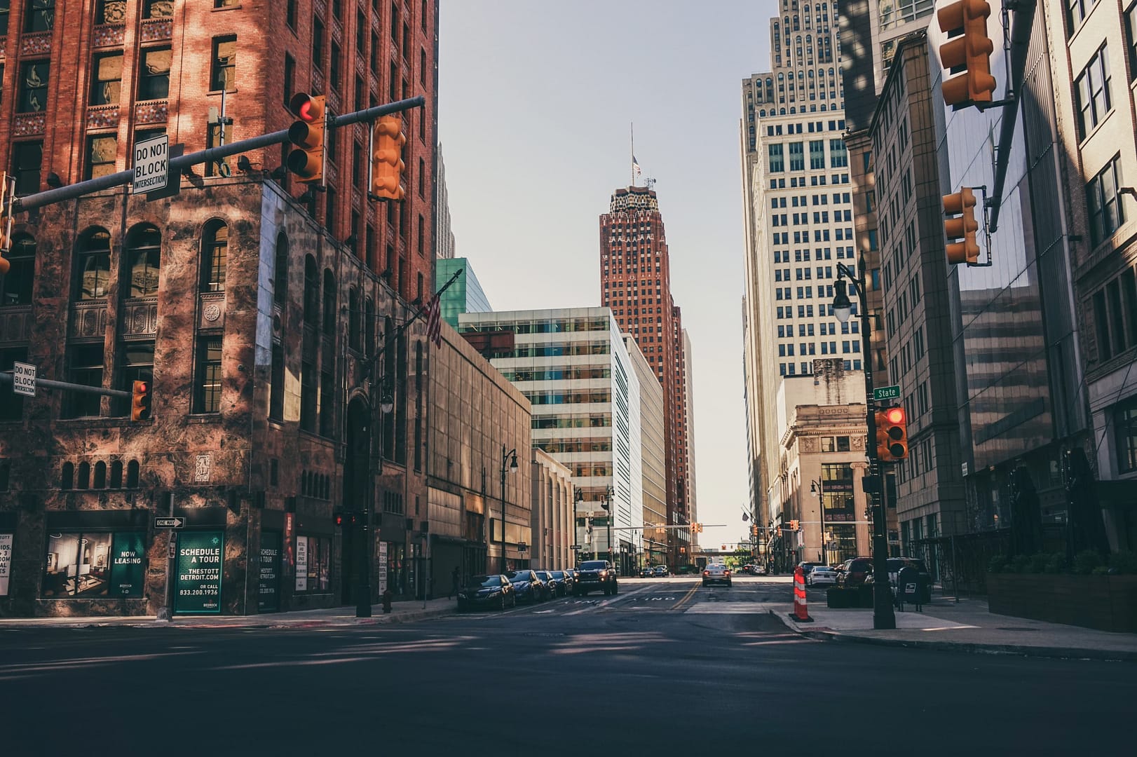 Street view from the downtown of Detroit MI, USA